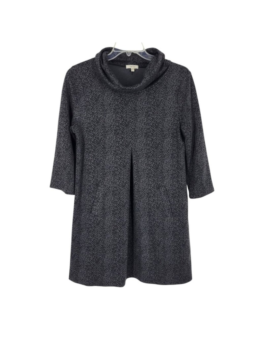 Tyler Boe Large Cowl Neck Tunic Top Gray Abstract Print Lagenlook Artsy A Line